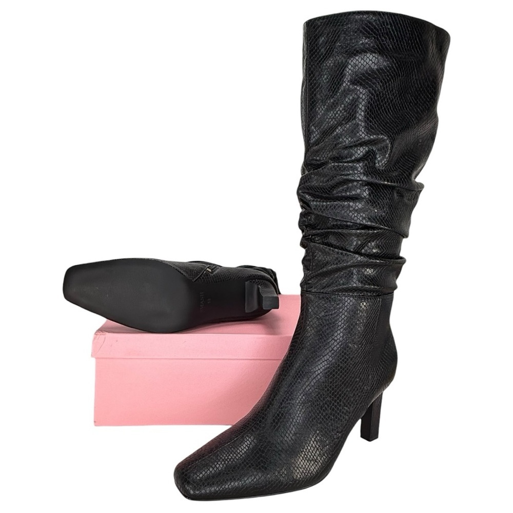 SMASH shoes Fallon Black Faux Snakeskin Knee High Womens Boots Size 8M - Picture 14 of 14